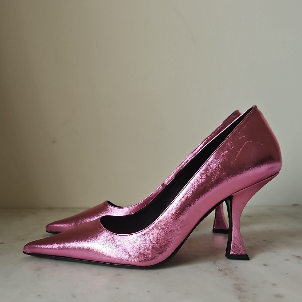 BY FAR: NEW 90 MM Metallic Pink Viva Heels
